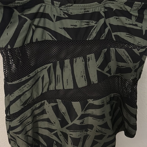 NWT Carmen Marc Valvo one piece swimsuit. Black w/green palms, mesh, size 12. - Picture 8 of 9